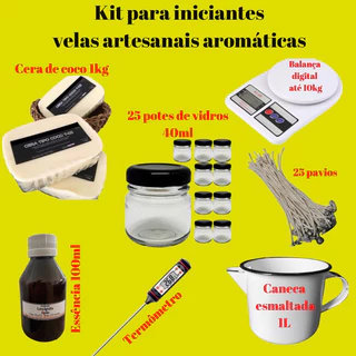 kit completo para iniciante velas artesanais cera de coco + 6 itens