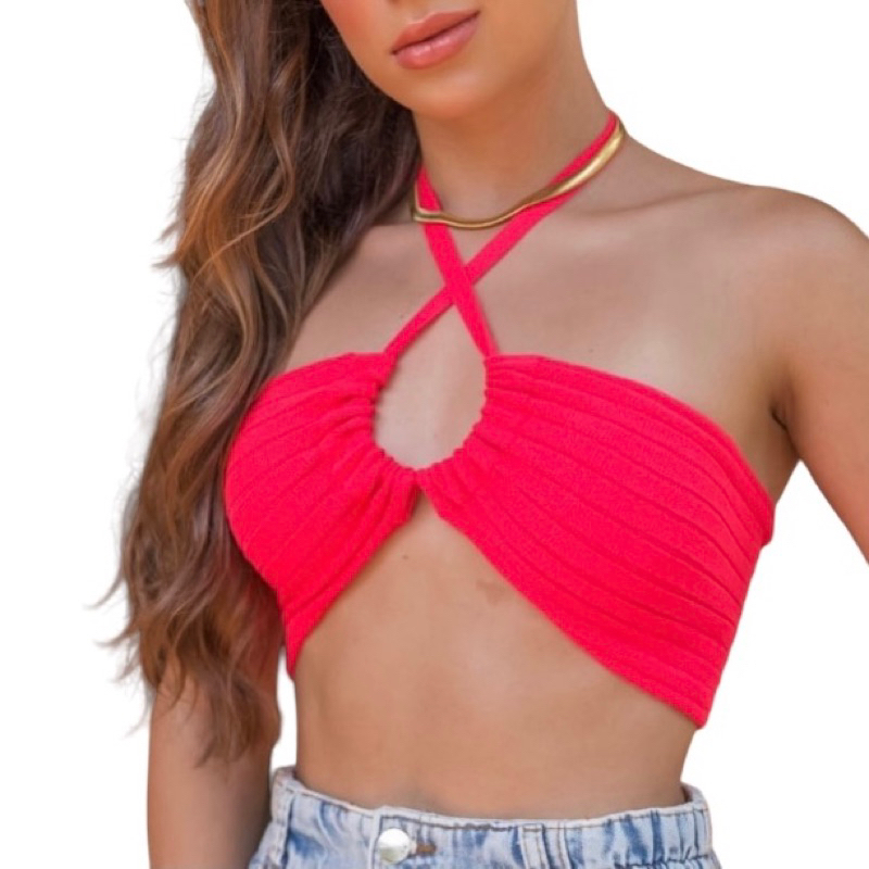 Cropped Barbie top de amarrar várias formas tricô modal top fitness academia