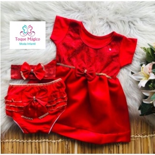 Vestido de Renda Bebê Princesa Babados Lacinhos no Ombro