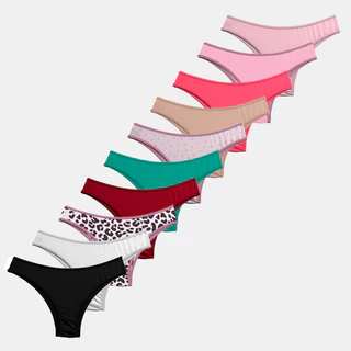 Kit 10 Calcinhas Tanga Adulto Básica Confortável Várias Cores Com Forro De Algodão
