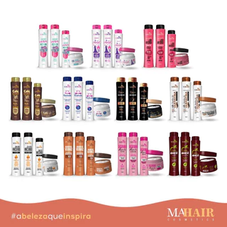 Kit 60 itens Atacado ( 15 kits de 4 produtos ) Shampoo Condicionador Máscara e Leave in Capilar Mahair Linha capilar
