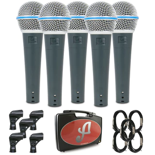 Kit com 5 microfones dinâmicos Arcano Rhodon-8KIT com fio XLR-P10