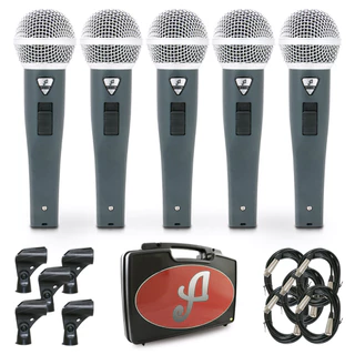 Kit com 5 microfones dinâmicos Arcano Rhodon-8BKIT com fio XLR-XLR