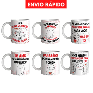 Canecas Dia dos Namorados Flork Atacado Porcelana Kit 6 unidades Ideal para Cesta Presente Lembrancinha Enfeite