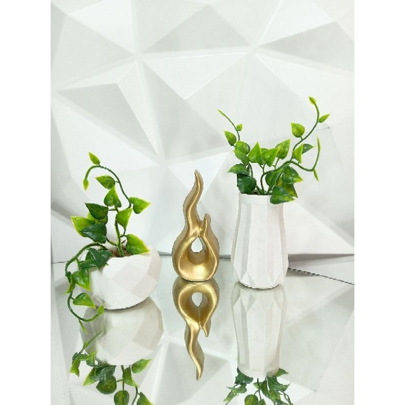 Kit gesso plantinha artificial vaso 3D, jibóia, folhagem, estátua moderna