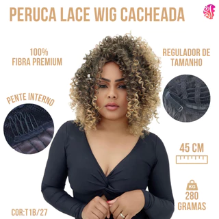 Peruca Lace Wig Cacheada Afro - Fibra 100% Organica - Cheia - Regulavel