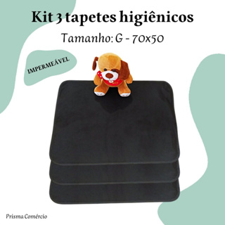 Kit com 3 Tapetes Sanitários Higiênicos de Super Absorção para Cães - 70x50 Preto - Lavável e Impermeável - 200 Lavagens