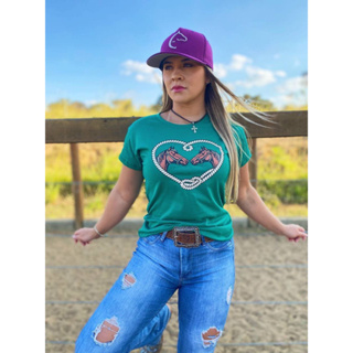 Camisa country feminina de algodão t shirt cavalo
