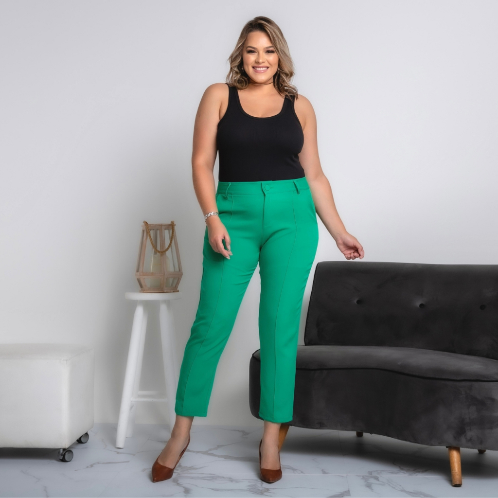 Calça Alfaiataria Social Plus Size Feminina Lançamento Moda | Shopee Brasil