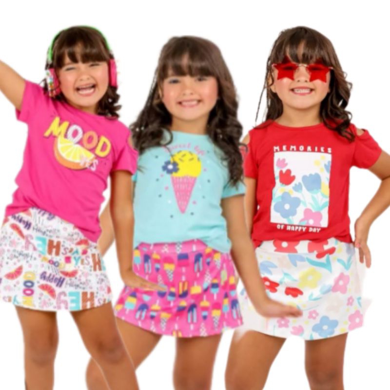 Conjunto Infantil de Verão para Menina Cropped e Shorts - GKS Rosa