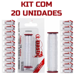 LINHA ELÁSTICA P/ AMARRAR ISCA ELASTIC 100% ELASTANO TRANSPARENTE 110M KIT C/20 UNIDADES