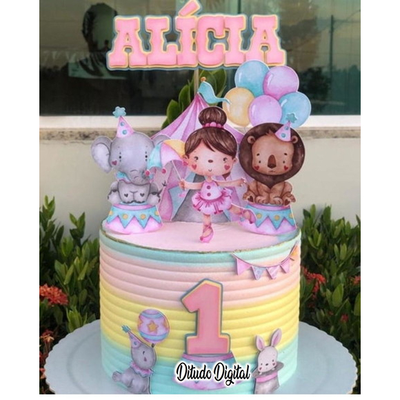 Topo de bolo circo rosa