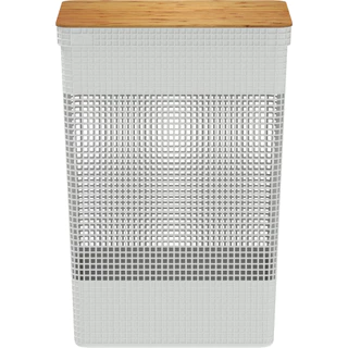 Cesto De Roupas Grid Com Tampa De Bambu 49 Litros - Branco OU