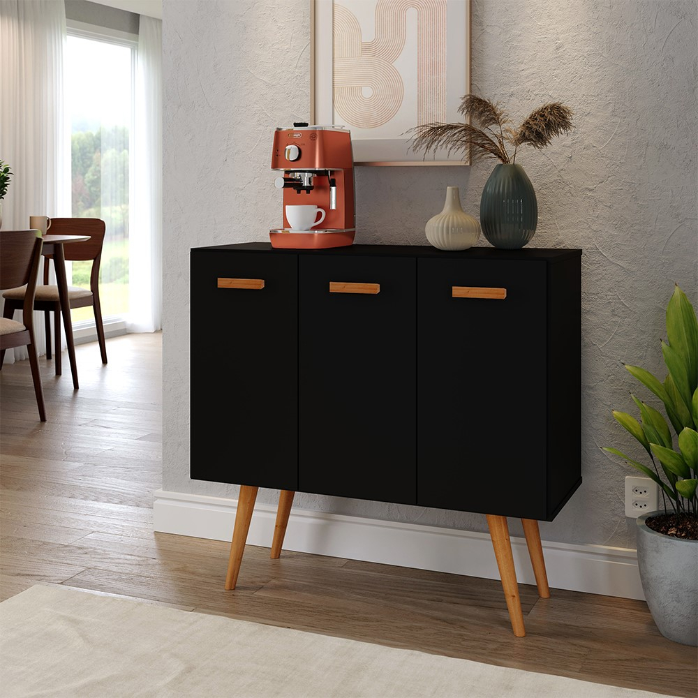 Aparador Buffet Retro Armário 3 portas fox preto Organizador