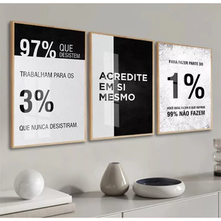 kit 3 quadros motivacionais frases motivacionais para o trabalho motivação diária frases positivas para escritório com molduras
