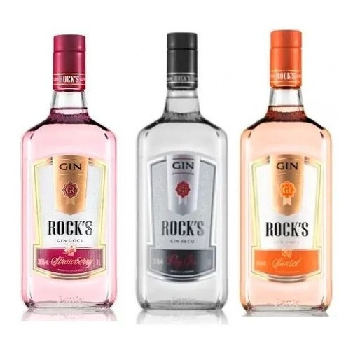 Combo 3 Gin Rock's 1l Strawberry - Sunset - Tradicional | Shopee Brasil