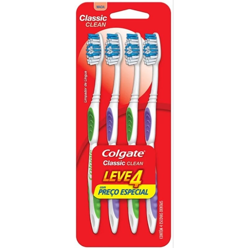 Kit com 4 escovas de dente Colgate Classic Clean cores sortidas ...