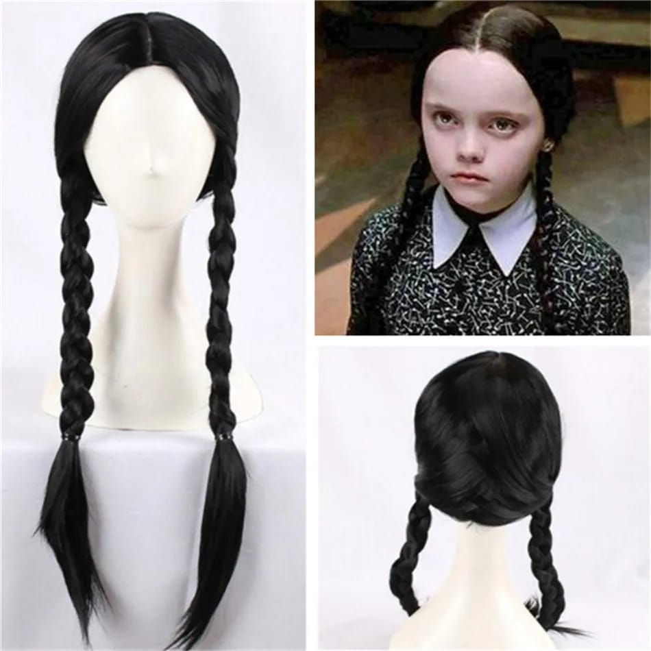 Peruca wandinha cabelo com trança fantasia cosplay festa