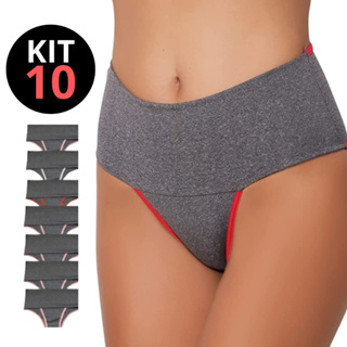Kit 10 Calcinha Modeladora Cós Alto Feminina Microfibra Mescla Compressão