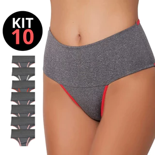 Kit 10 Calcinha Seca Barriga Modeladora Cós Alto Feminina Microfibra Mescla Compressão
