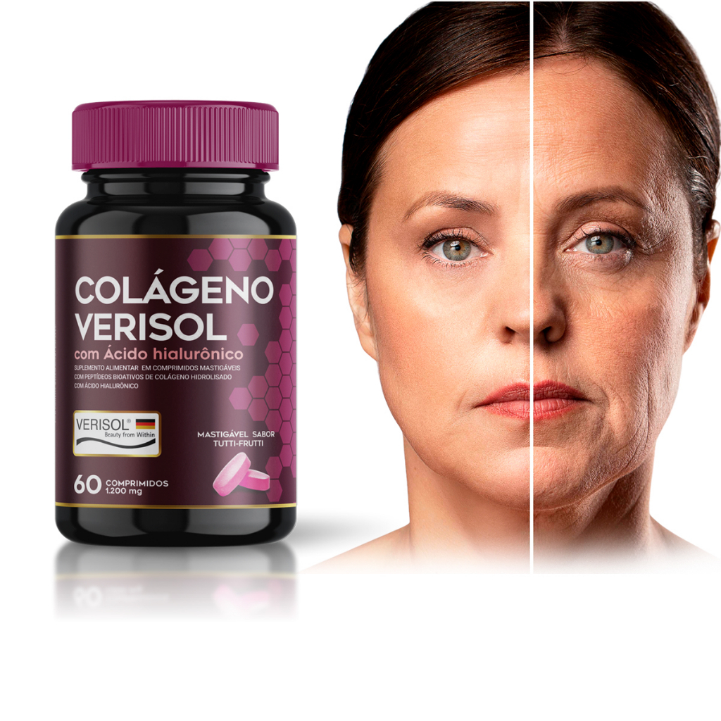 Colágeno com ácido hialurônico Tipo Verisol 60 Comprimidos com sabor ...