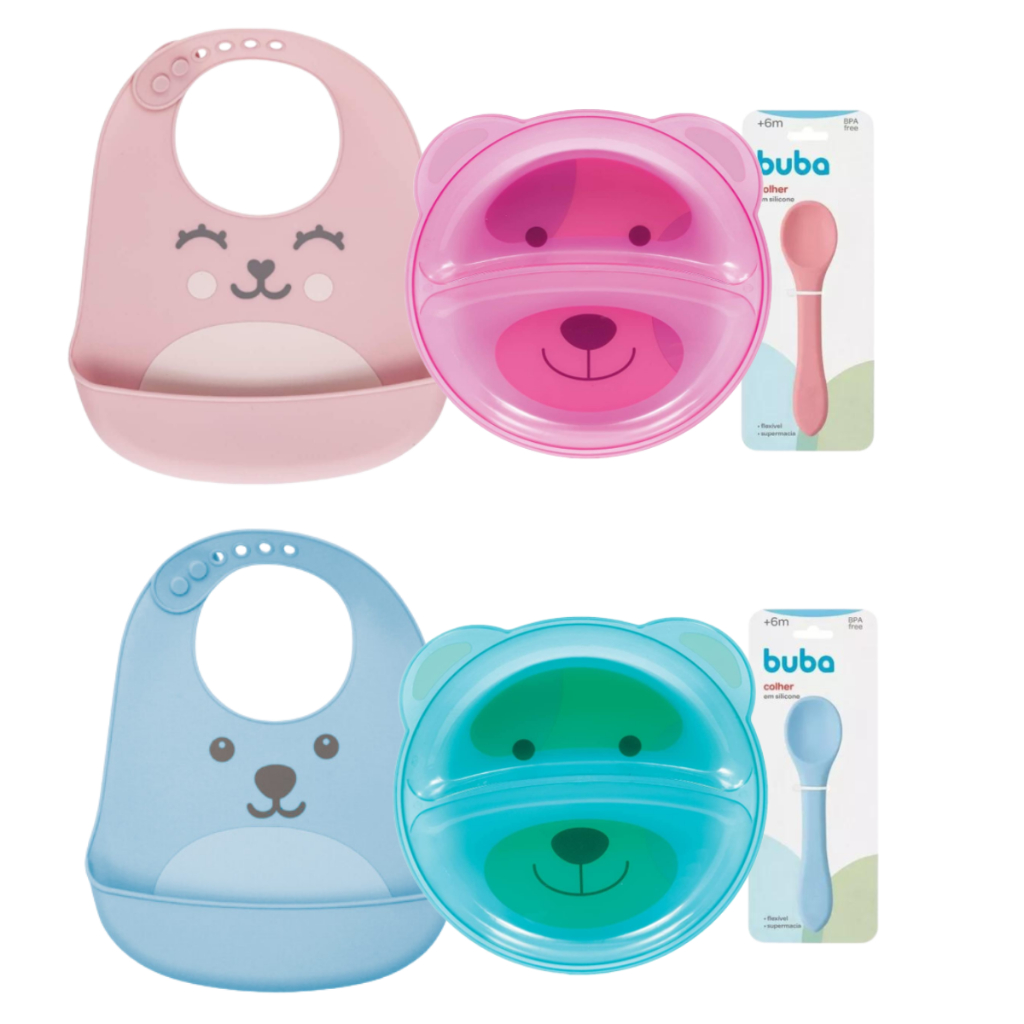 Kit Introdução Alimentar Buba com Prato Divisória Bebê, Babador ...