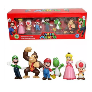 Kit 6 Bonecos Super Mario Na Caixa Pronta Entrega