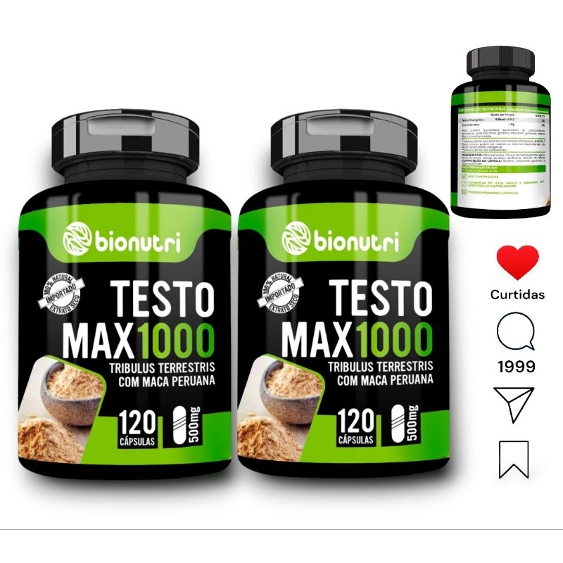 kit 2 Testomax 1000 120 Cápsula 500mg Bionutri C/ Maca Peruana | Shopee ...
