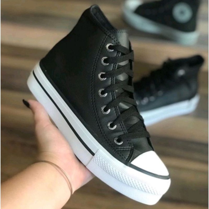 All Star Preto Cano Alto Plataforma, Tênis Feminino Converse Usado  87594439