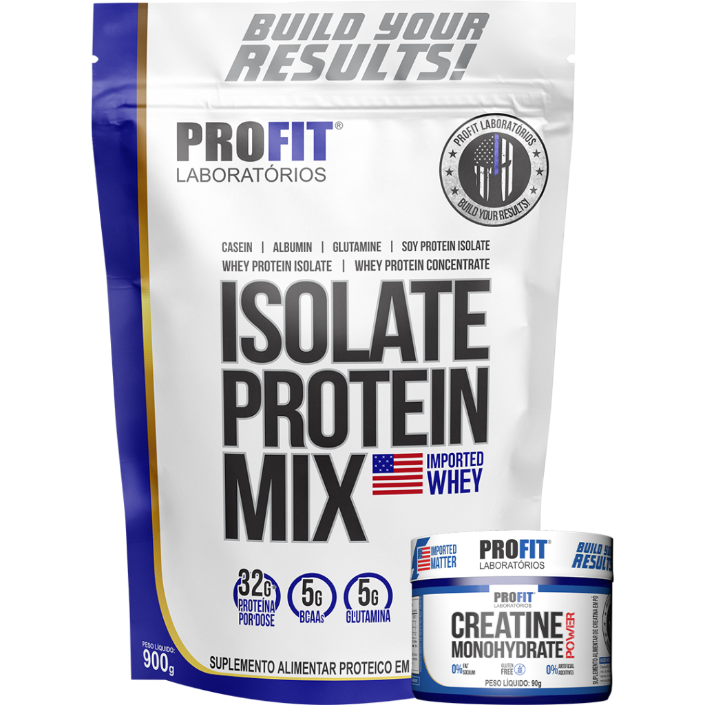 Whey Isolada Isolate Protein Mix 900g + Creatina – Pote 90g – Profit