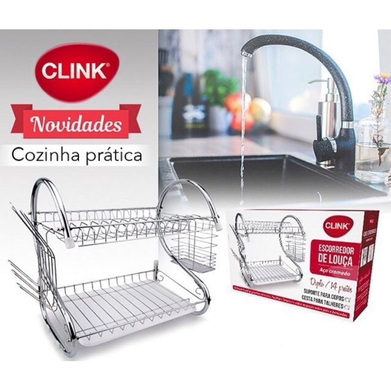 Escorredor de Louças Aço Inox  Premium  REF: CK4427 -  14 Pratos em Cromo Multifuncional | Shopee Brasil