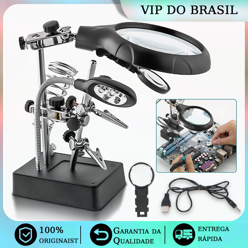 Desktop LED Lighted Magnifying Glass Soldering Station, Adjustable
