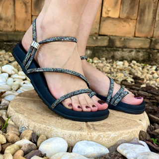 Sandália feminina, Papete, Birken, Tira brilho, Blogueirinha