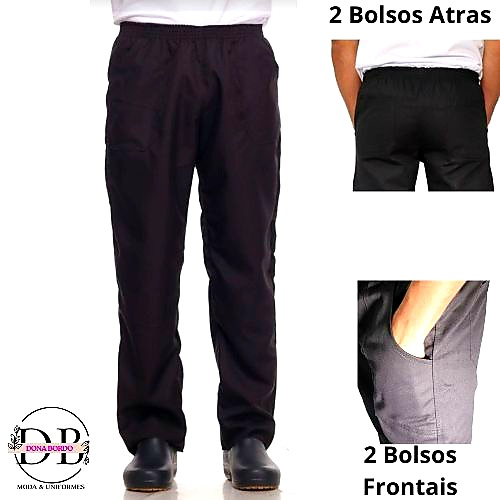 Calça com 4 bolsos e elastico oxford branca ou preta padeiro pronta entrega Calça Uniforme 51
