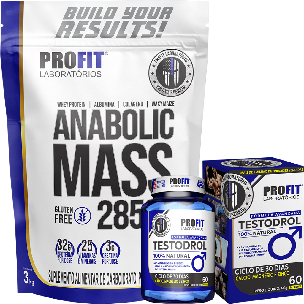 Anabolic Mass 28500 - Massa Refil 3kg + Testodrol Gh - Testosterona - Pote 60 Tabletes - Profit