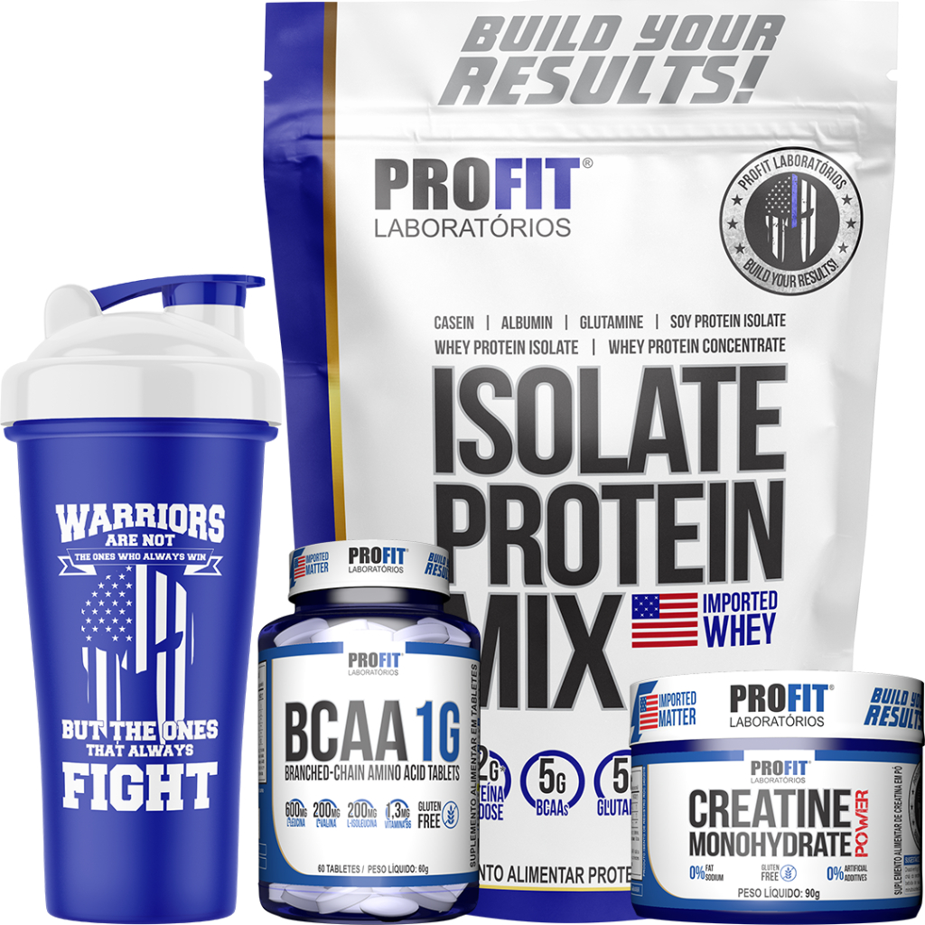 Whey Isolada Isolate Protein – Mix 900g + Bcaa 1.0G – Pote 60 Tabletes + Creatina Power – Pote 90g + Coqueteleira – Profit