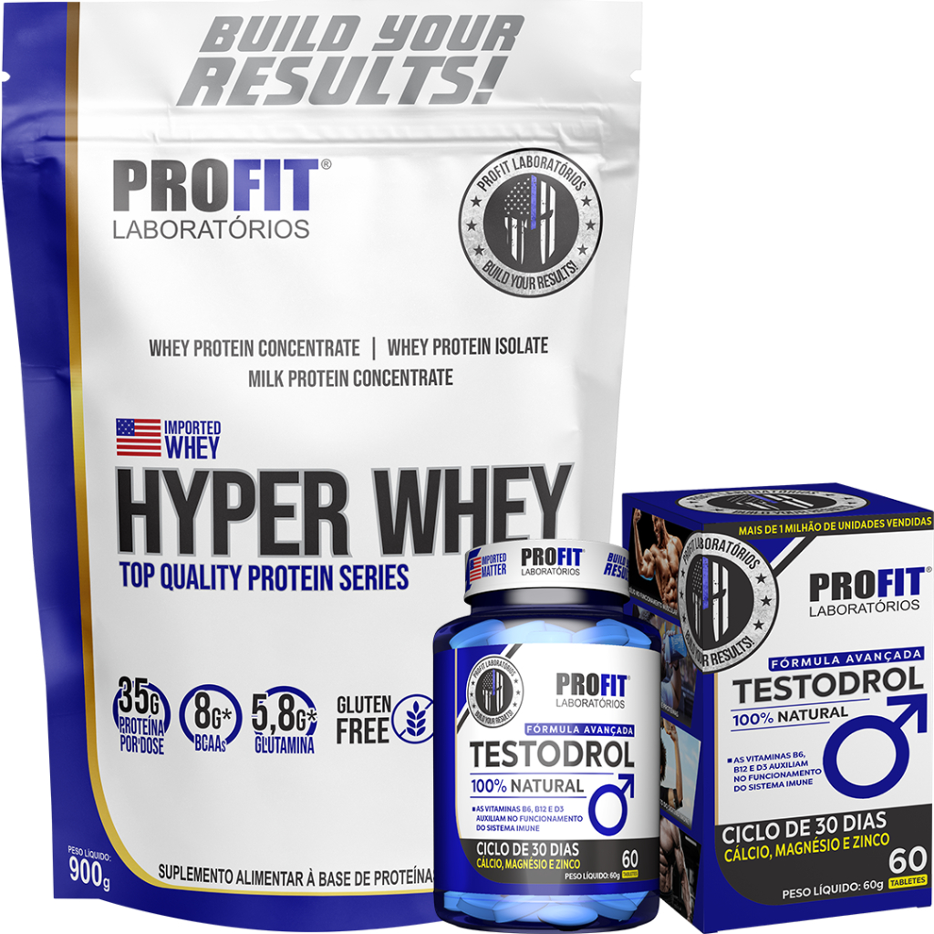 Hyper Whey Isolado e Concentrado – Refil 900g + Testodrol Gh – Testosterona – Pote 60 Tabletes – Profit