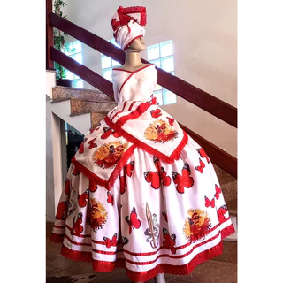 BAIANA YANSÃO - BAIANA ESTAMPADA VERMELHA - ROUPA CANOMBLÉ