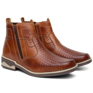 Botina Bota Country Tricê 100% De Couro Cano Curto De Ziper