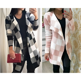 Pokiha-Jaqueta xadrez recortada para mulheres, casaco de manga