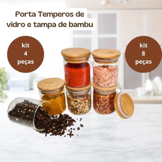 Kit Potes de vidro herméticos com 4 ou 8 potes Tampa Bambu 200ml