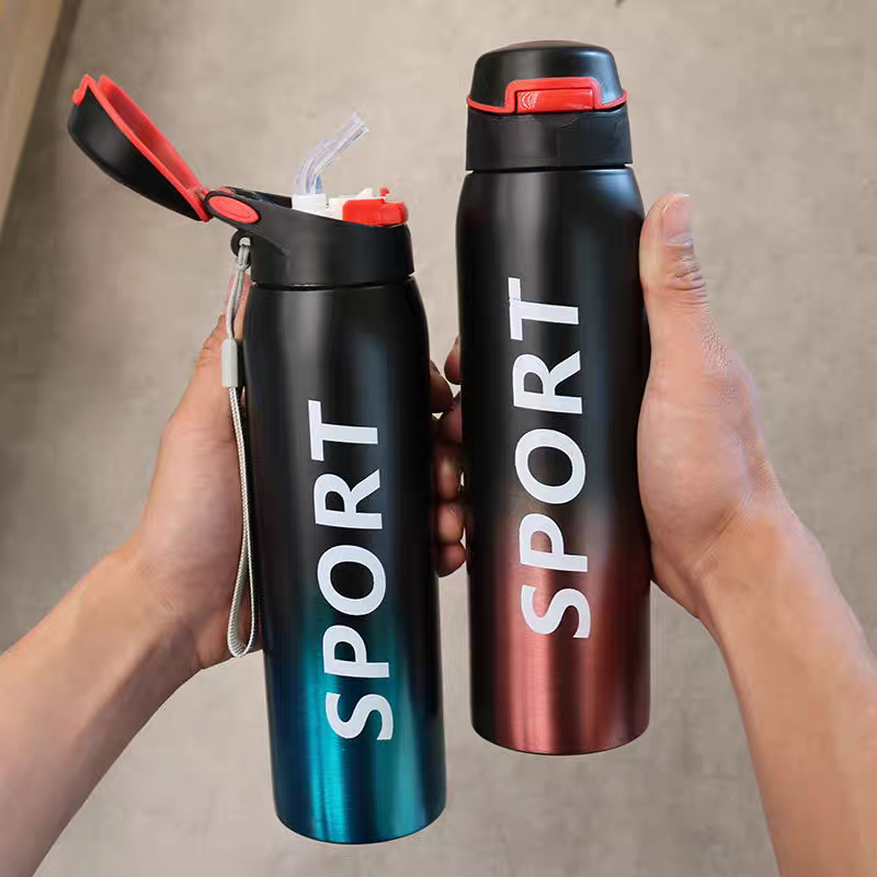500ML Garrafa Térmica Academia Aço Inox Com Canudo Produto de Esportes
