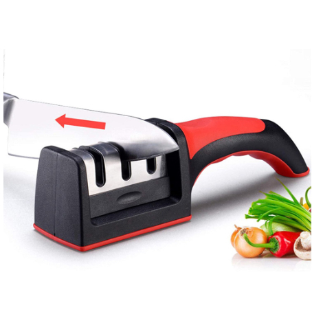 1 Afiador Amolador De Facas Em Aço Inox Com 3 Borda Profissional Base Emborrachado