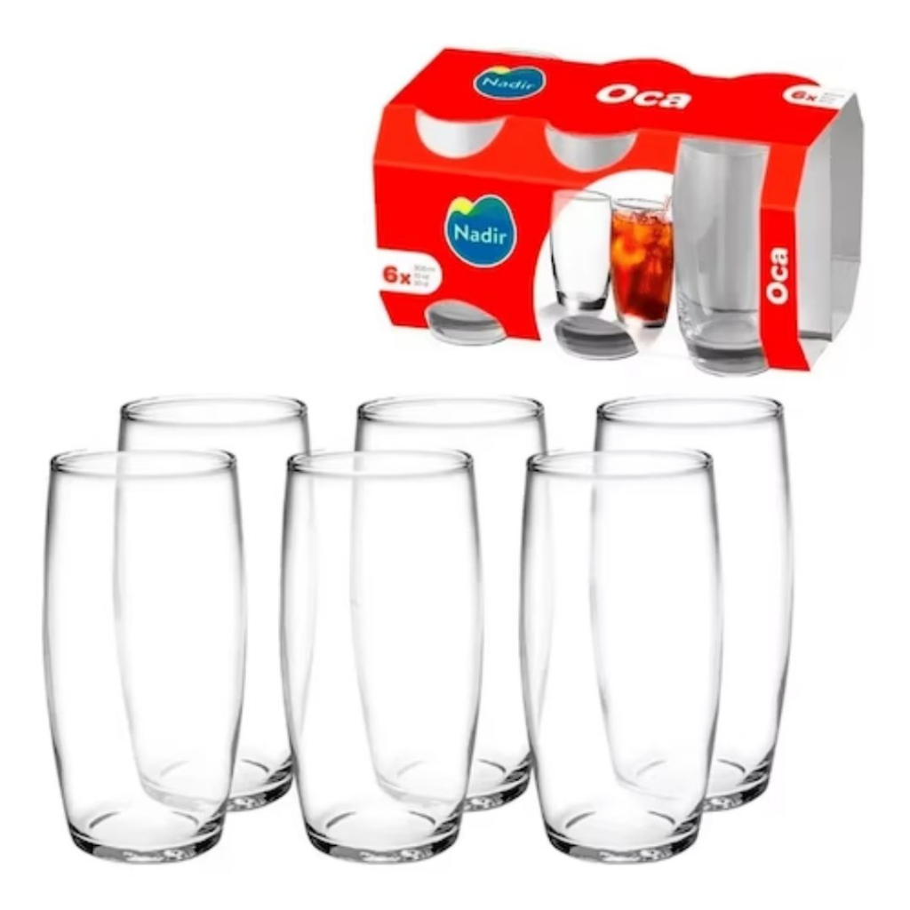 Jogo 12 Copos Chiques 300ml Oca Drinks Vidro Agua E Suco