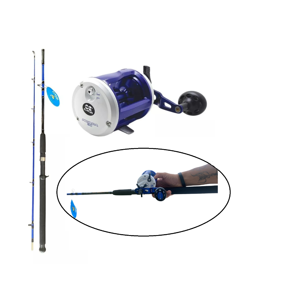 Kit Pesca 100 Lbs Carretilha Nevada Perfil Alto + Vara Cast Dourado 1,90m