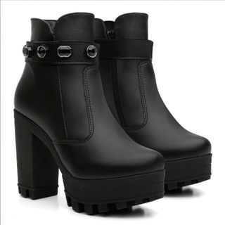 Ankle Boot Salto Grosso Nobuck Preto, Coleção Exclusiva, Entrega Segura