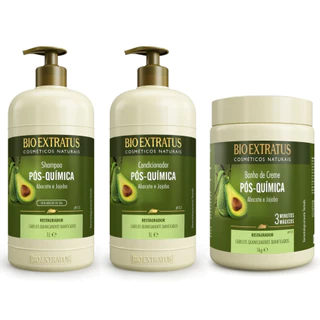 Kit Pós-Química Shampoo, Condicionador e Banho de Creme Bio Extratus - 1L Tratamento Restaurador
