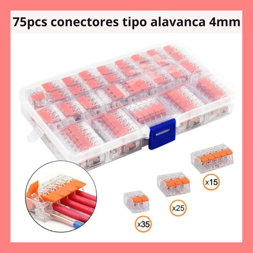 Kit 75 conectores de fio alavanca tipo Vago (escrito errado propositalmente) suporta 32A fio 4mm pronta entrega 2 vias 3 vias 5 vias acompanha caixa de armazenamento
