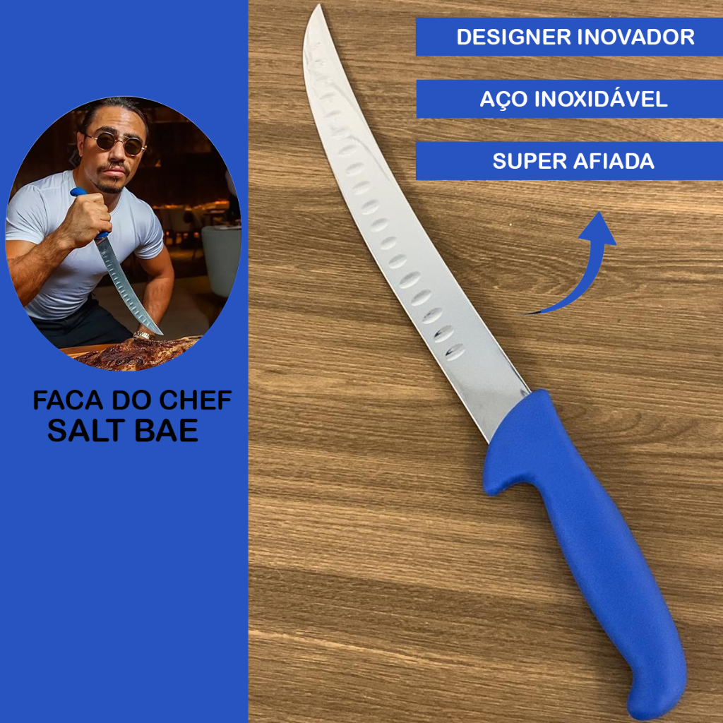 Faca Churrasco Artesanal Aço Inox Salt Bae Chef