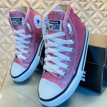 Tênis Infantil Converse All Star Rosa com Glitter e Velcro na EuroBabyKids